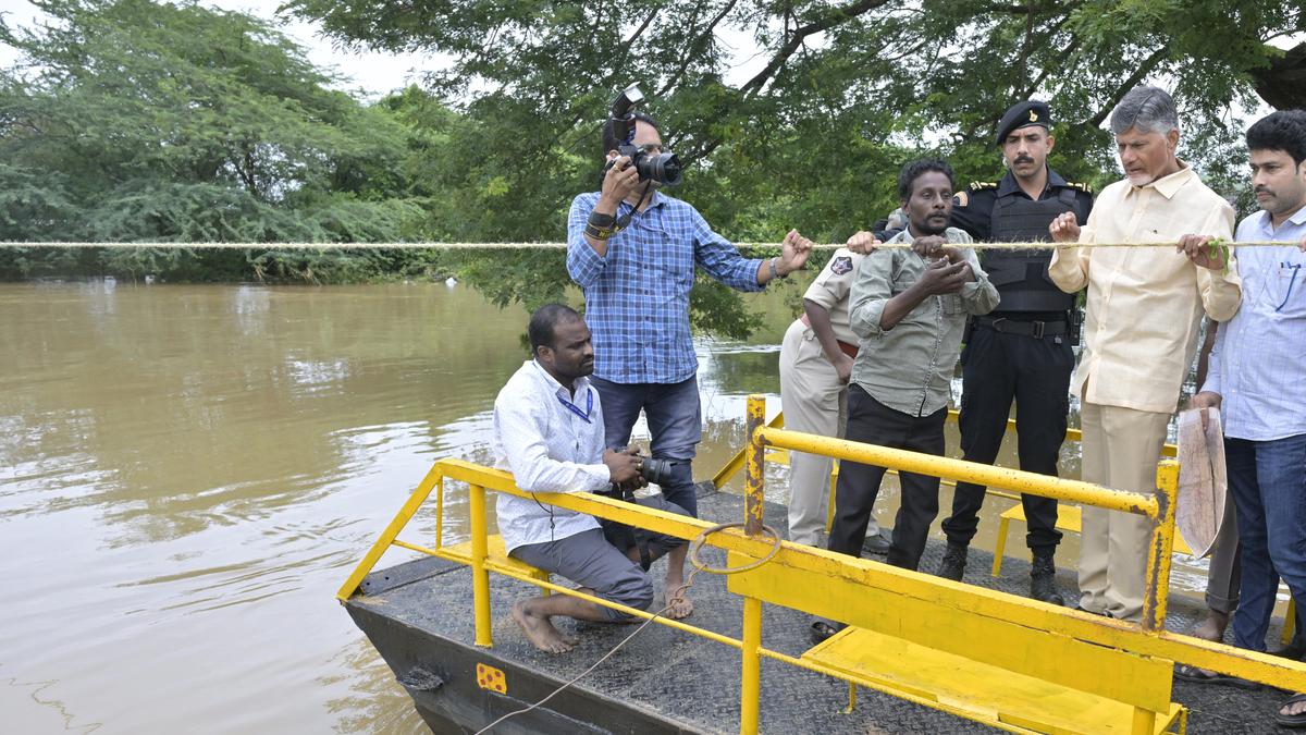 CM Chandrababu Naidu inspects flood-hit areas near Budameru